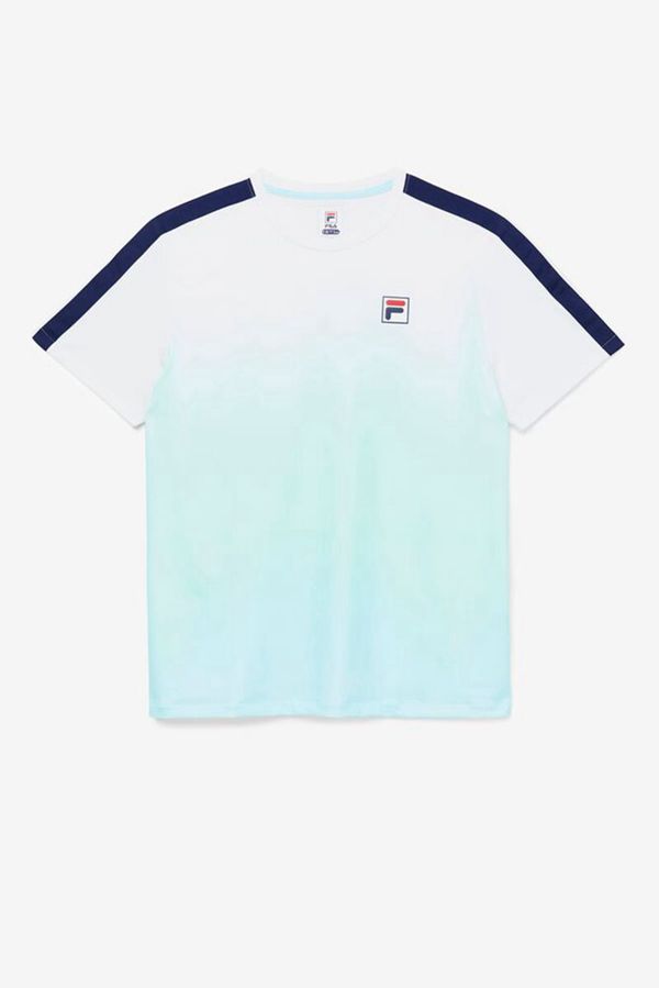 Fila Legends Ombre Crew Men's T-Shirts - White// Navy,NZ 926-80154